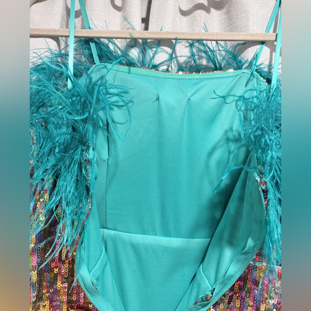Multicolor Feathered Sequin Formal Strapless Dress - image 7